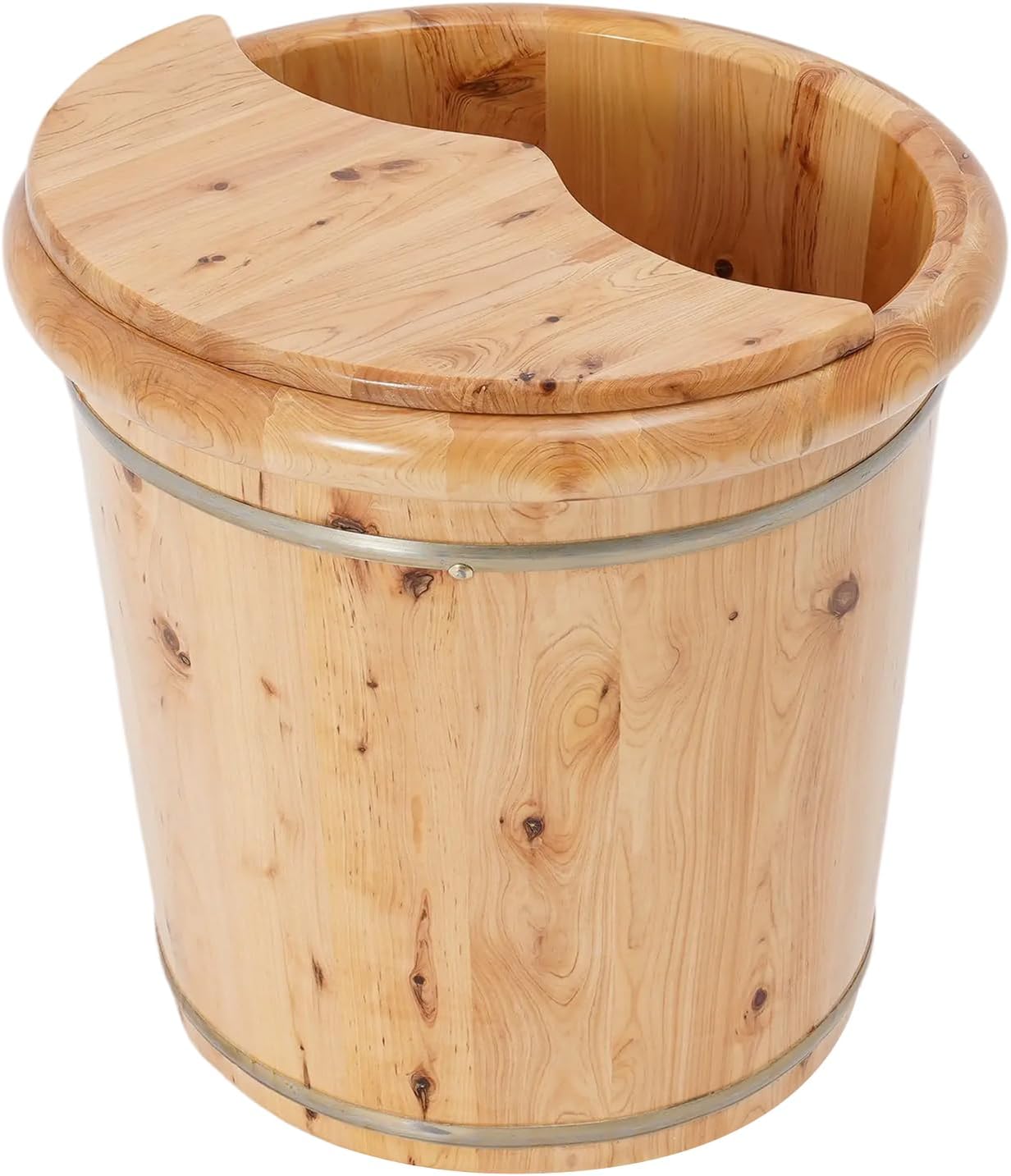 Wood Foot Bath, 15.75 * 15.75In Footbath Bucket with Wooden Stool & Lid, Handmade Wooden Foots Basin Set for Foot Soaking and Foot Massage, Wood Foot Tub for Seniors and Home Spa Experience