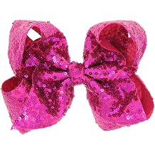 8 Inch Hot Pink Sparkly Glitter Sequin Hair Bows for Girls
