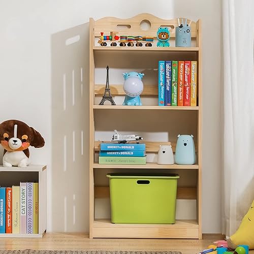 Miniatura 2 de MoNiBloom Estantería de madera con estantes abiertos, organizador de almacenamiento de 4 niveles de madera maciza, estante de libros, organizador de