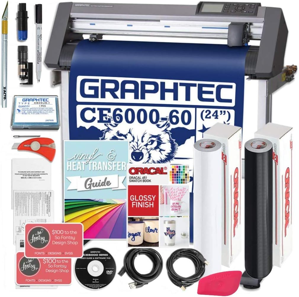 Graphtec PLUS CE6000-60 24 Inch Professional Vinyl Cutter with BONUS Design Software, Oracal 651, and 2 Year Warranty