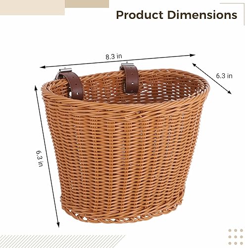 Miniatura 4 de Kid's Bike Basket Front,Bicycle Hanging Basket with Adjustable PU Belts,Weatherproof Premium Hand-Woven Rattan Storage Bicycle Basket for Boys Girls