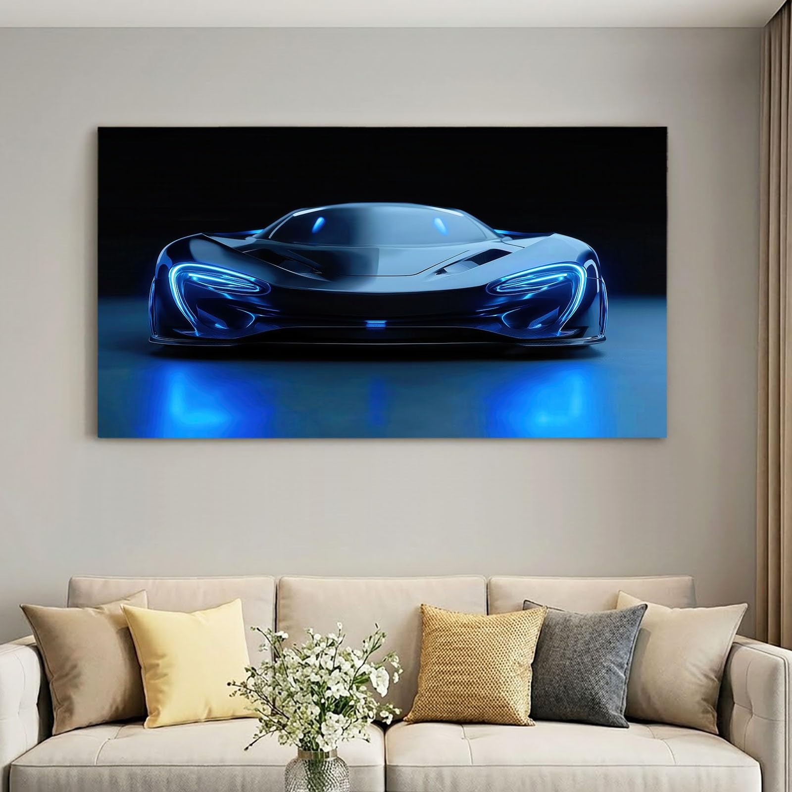 Lienzo moderno 70 x 50 cm para niños, impresión artística, tecnología azul, decoración de pared panorámica para sala de estar o dormitorio