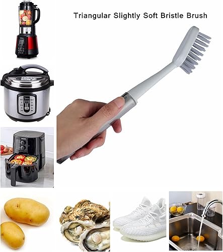 Miniatura 6 de TIAN CHEN Cepillo para limpiar platos, 2 piezas, cabeza redondatriangular, cerdas rígidas de mango largo con raspador para fregadero, sartén, olla,