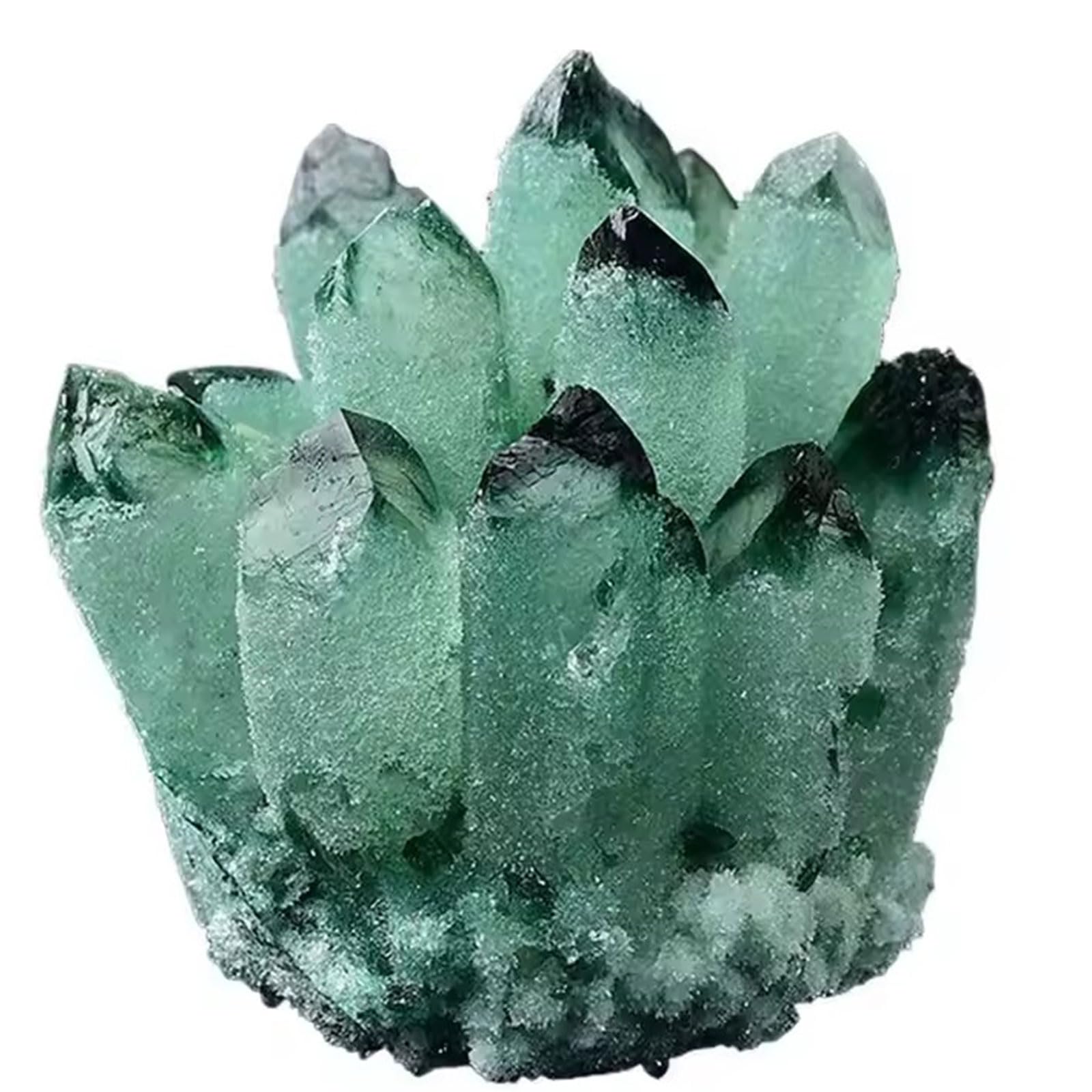 FLYIODFCXV crystal stone, Natural Green Ghost Phantom Crystal Quartz Cluster Irregular Raw Mineral Geode Specimen Reiki Home Decor(500~600g)