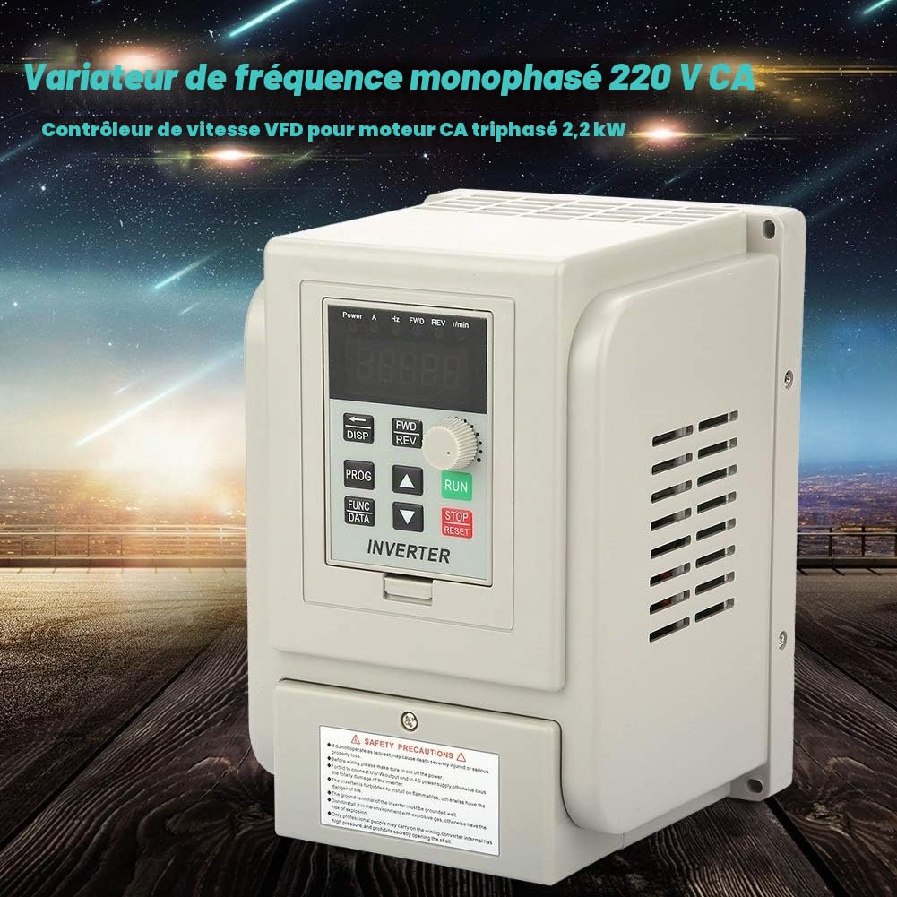 DeWin Variateur de Frequence, 220V AC Monophasé Variateur de Fréquence VFD pour Moteur Triphasé de 2,2 KW