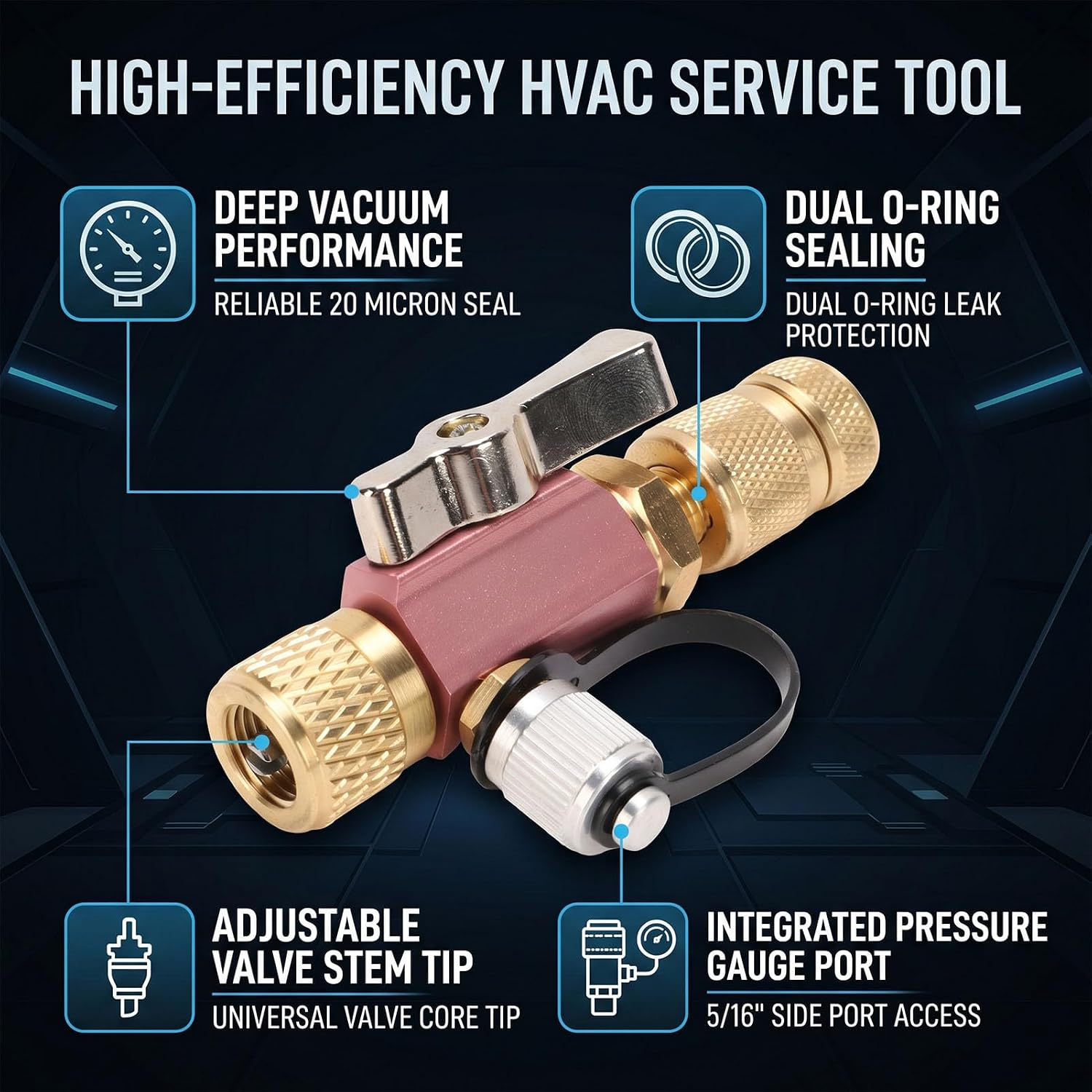 banapoy HVAC Valve Core Removal Tool, 5/16" Valve Core Remover with Side Port, Vacuum Rated High Flow Refrigerant Service Tool with 12 x Cores, for 5/16 Inch System Connection