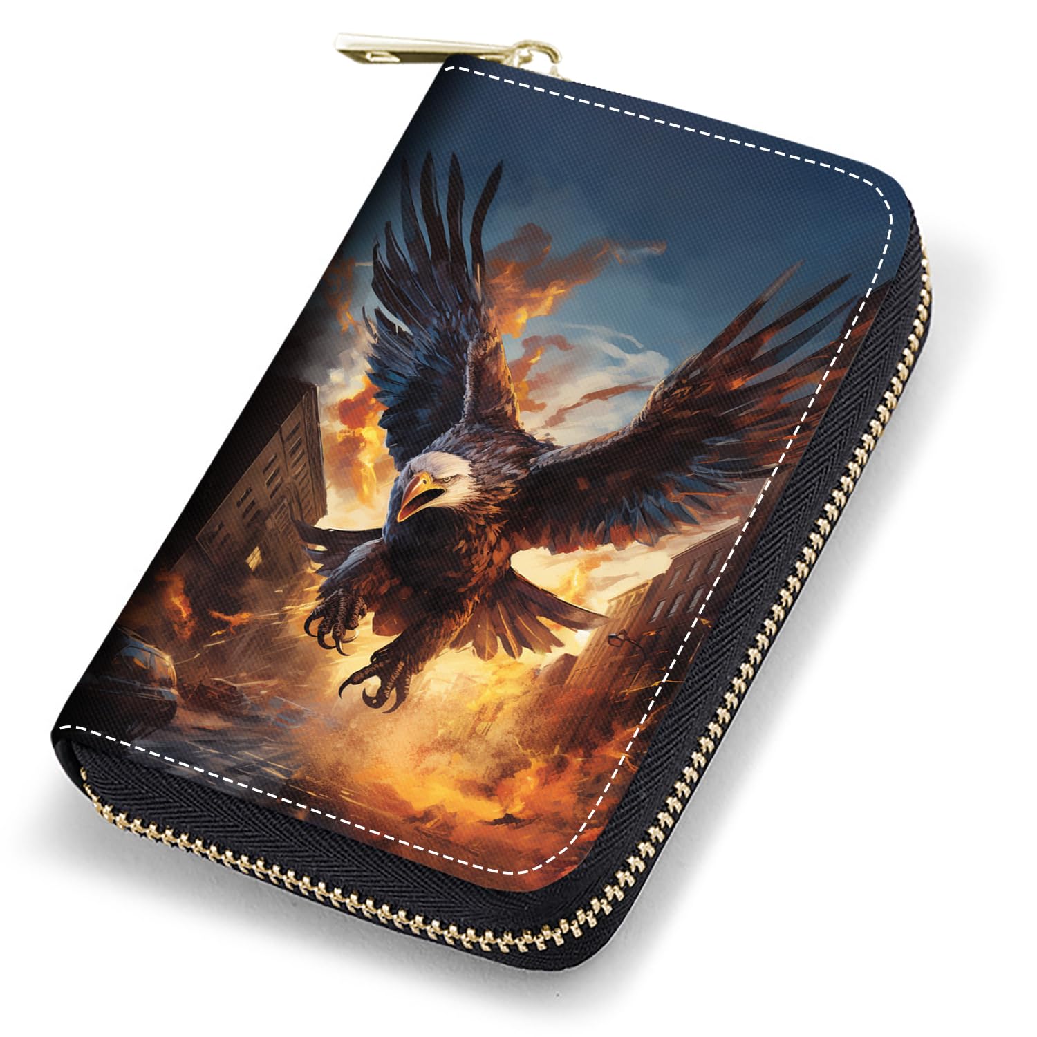 stmedazm Credit Card Holder Wallets for Women, RFID Blocking Small Leather Card Case Wallet with Zipper Accordion Wallets, Bald Eagle