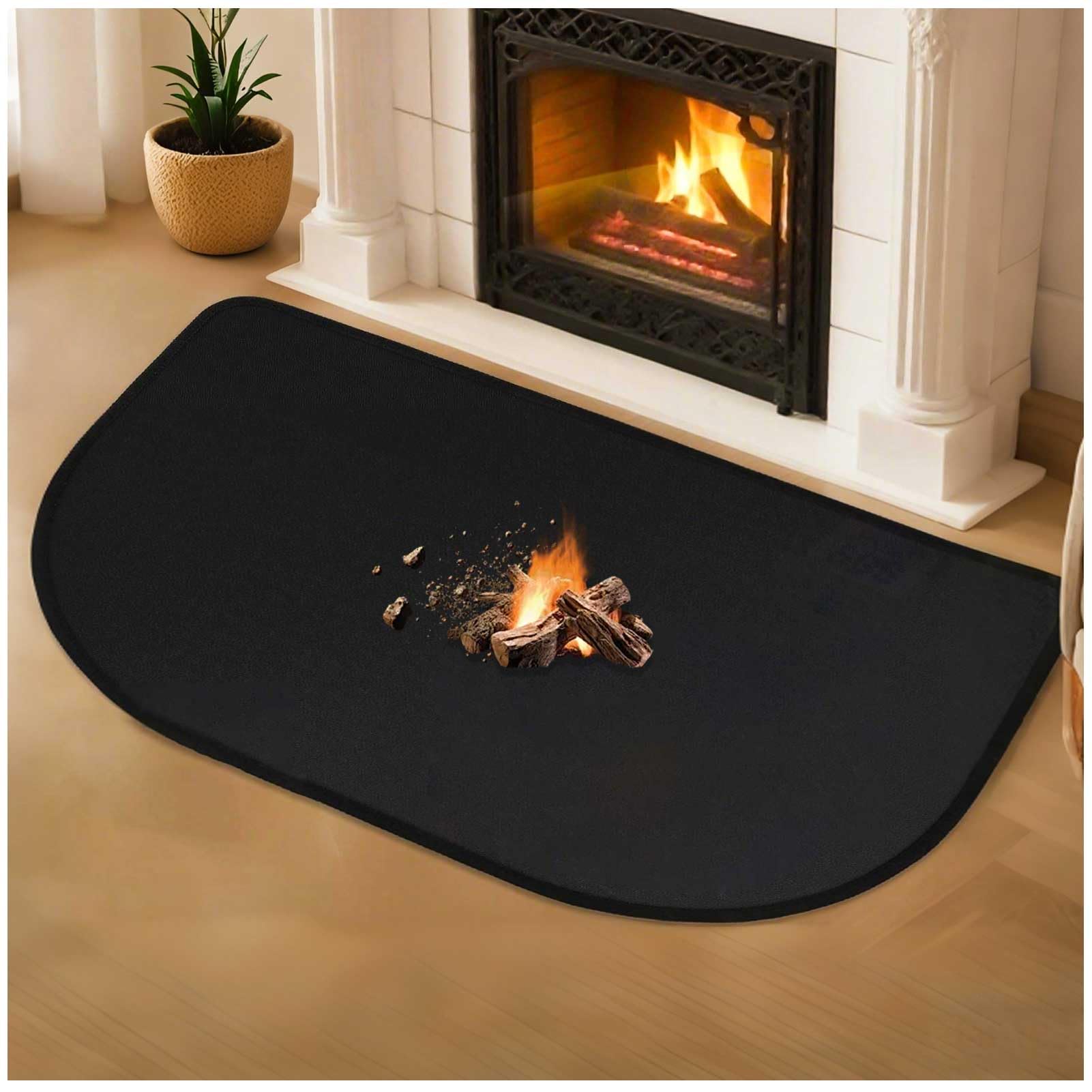 Tappetino per Caminetto, Tappeti per Caminetto Resistenti al Fuoco, Tappeti per Focolari in Fibra di Vetro e Antiscivolo, Tappetini per Stufe a Legna e Caminetti Interni ed Esterni,152x70cm