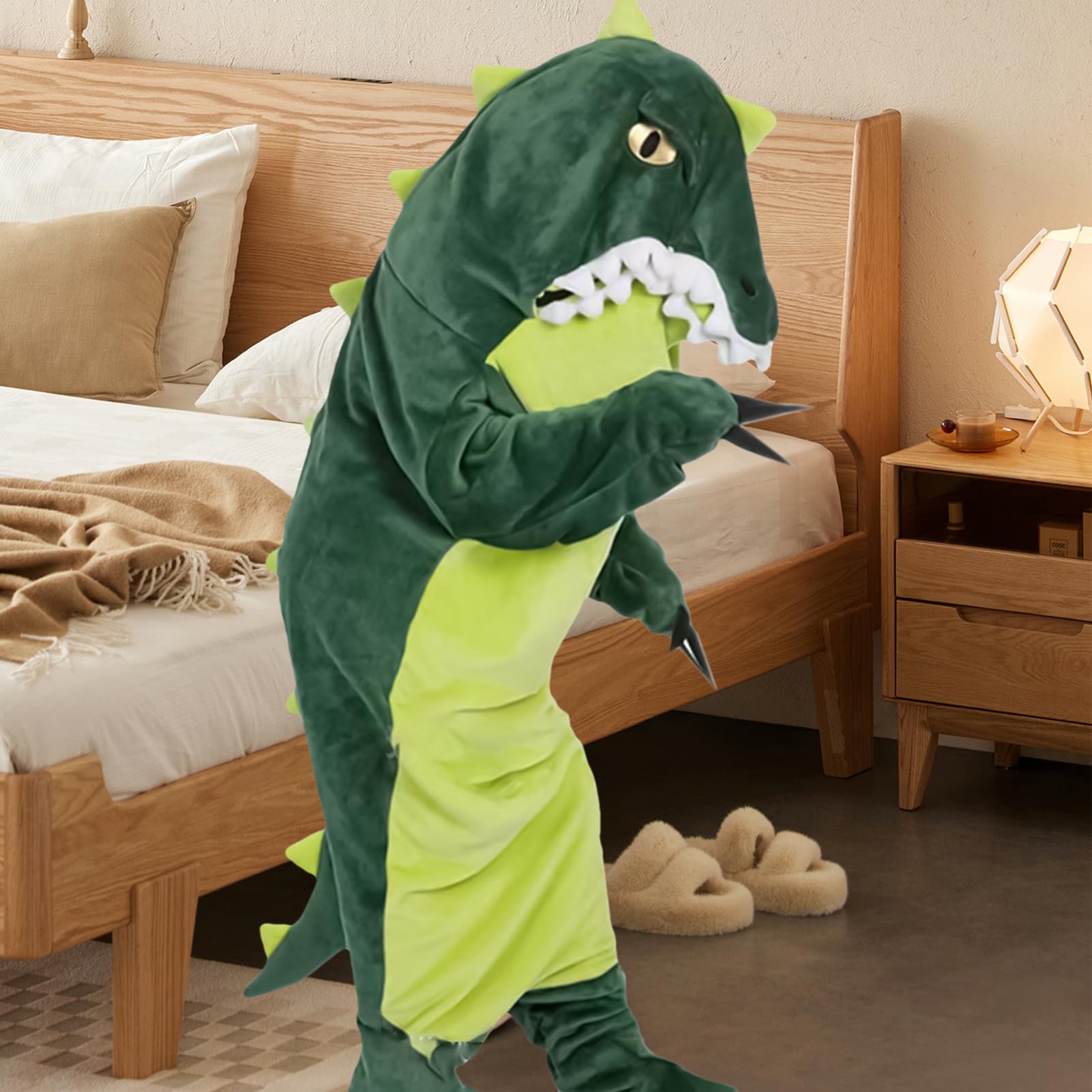 Mono De Dinosaurio Para Adultos Ropa De Noche Adorable De Ajuste Holgado | Pijama Entero De Dinosaurio Con Capucha Para De Navidad Y Desfile De Halloween Para Hombres, Novio, Novia, Esposa