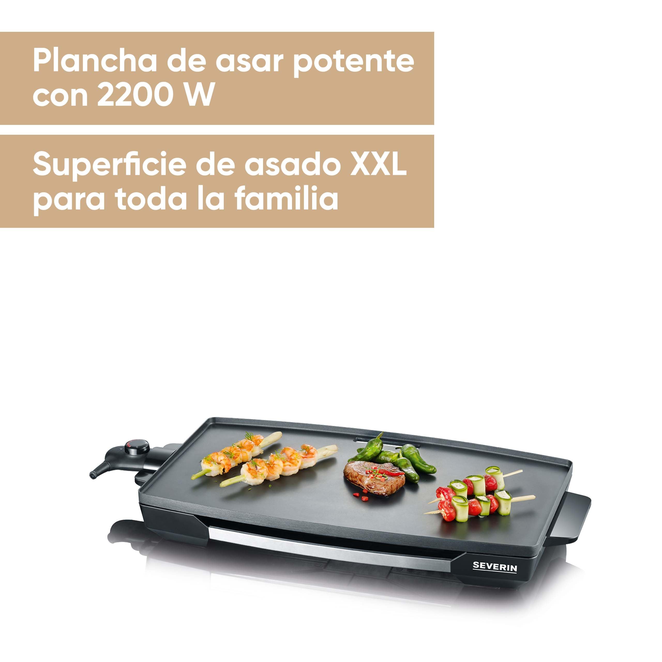 SEVERIN Parrilla de mesa para carne, pescado y verduras, parrilla eléctrica antiadherente XXL, plancha de cocina con bandeja de goteo y control de temperatura, negro, KG 2397