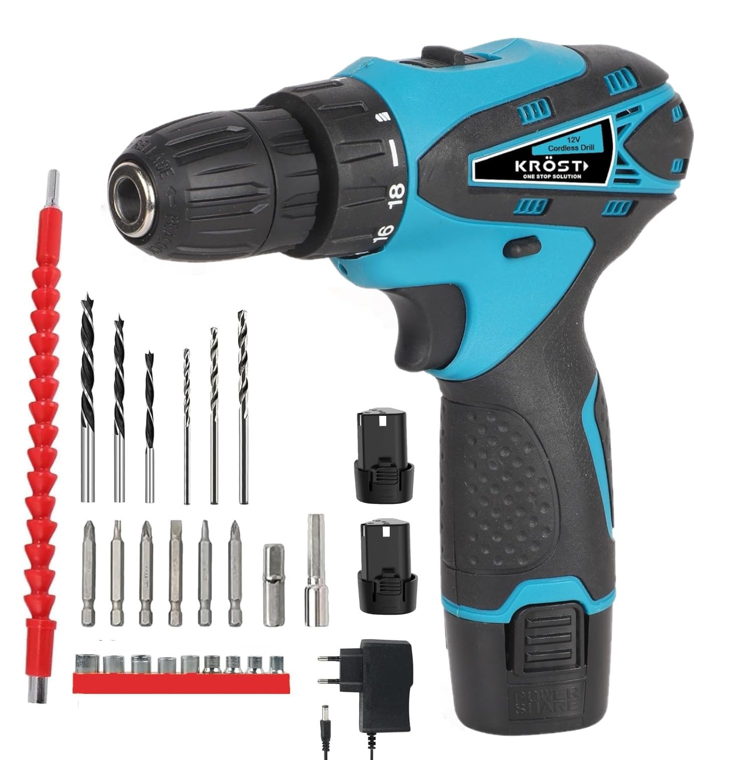 KROST 12V Li-ion Dual Speed 10mm Keyless Chuck Drill |Cordless Drill Kit | Drill Driver | Screwdriver with 2 Batteries, LED Torch Variable Speed and Torque Setting Extra 20 Tools (B0DH2346PT) Amazon Price History, Amazon Price Tracker
