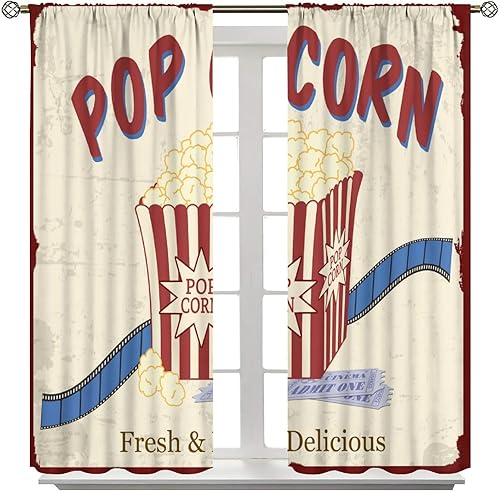 Miniatura 24 de Cortinas opacas para cine en casa, diseño retro moderno, tiras de película de palomitas de maíz para cámara de película, bolsillo para barra,