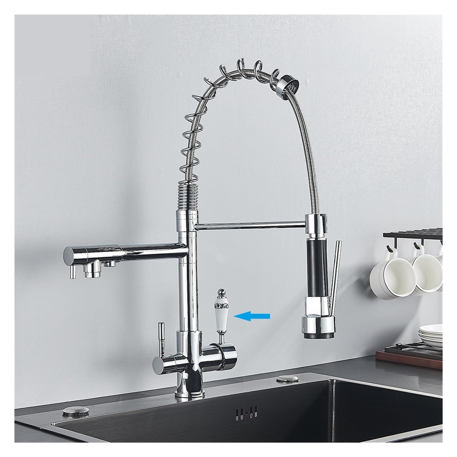 ZYCHSJXA Matte Black Pure Filter Faucet Handle Hot and Cold Drinking Water Pull Out Kitchen Mixer Crane Purification(Brushed Nickel B)