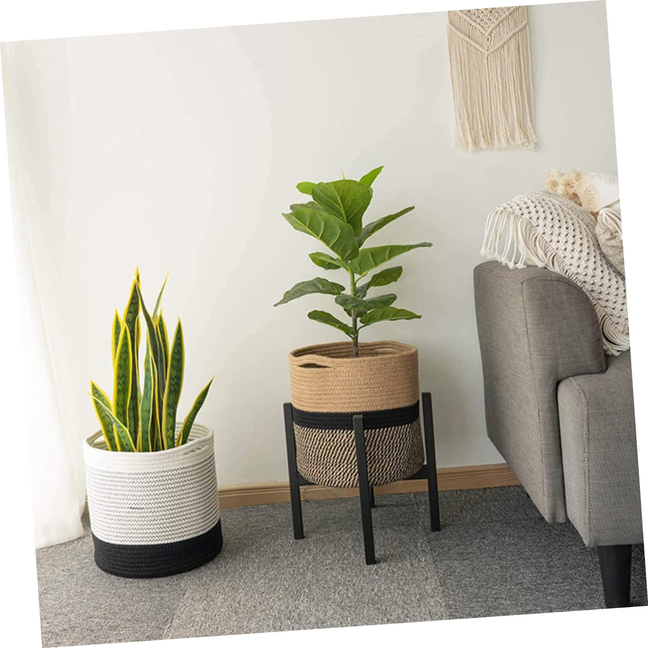 Gatuida Gewebter Aufbewahrungskorb aus Baumwolle Runder Blumentopf für Zuhause Praktischer Organisationskorb für Kleinigkeiten