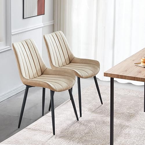 Miniatura 2 de TUKAILAi Juego de 2 sillas de comedor de piel sintética, sillas de cocina de diseño lineal moderno con asiento tapizado y patas de metal, cómodas