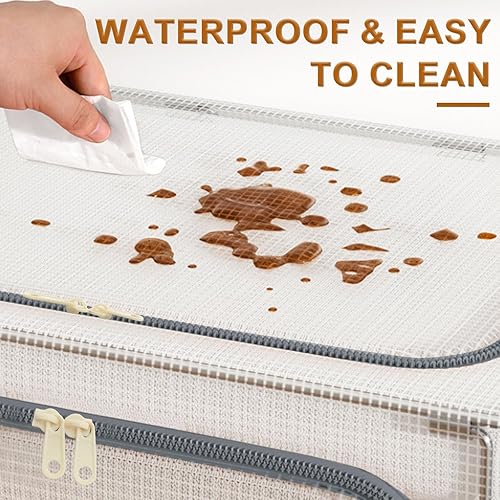 Miniatura 4 de Paquete de 3 contenedores de almacenamiento de ropa, bolsas de almacenamiento de ropa con asa duradera, organizadores plegables transparentes debajo