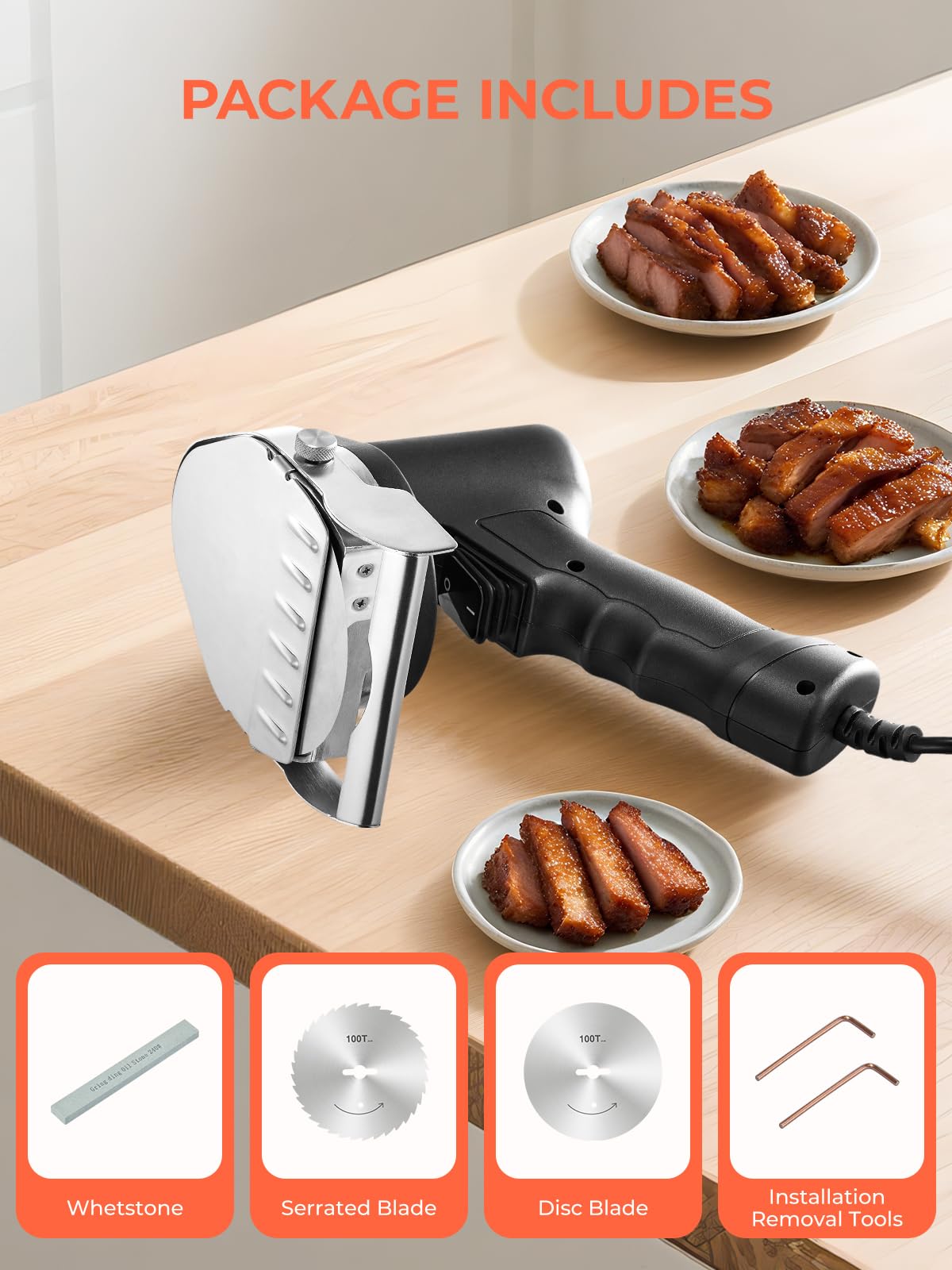 FOHERE Couteau à Kebab Electrique, Epaisseur de Coupe Réglable 0-8mm, 3800 RPM, Trancheuse à Viande Turc Shawarma Döner Kebab avec 2 Lames D100 mm, pour Restaurant, Snack-bar