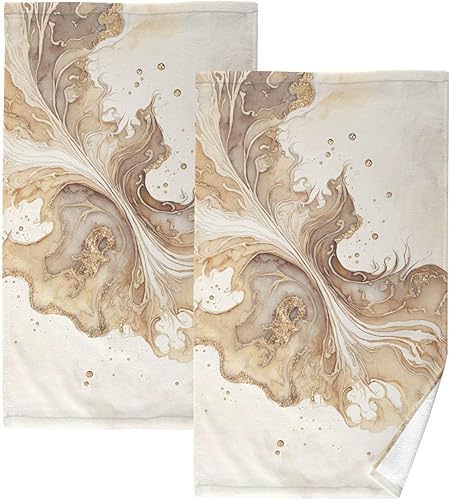 Juego de 2 toallas Vintage Gold Fluid Print para baño, cocina, viajes, 16 x 28 pulgadas, toallas de baño de algodón ligeras de secado rápido