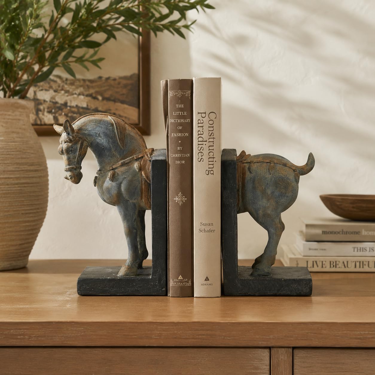 Tang Pferde-Buchstützen, rutschfeste Buchhalter, Vintage-Harzornamente für Büro, Wohnzimmer, Dekoration, einzigartiges Geschenk