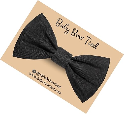 Handmade Pre-Tied Clip on Bow Tie for Baby to Young Boy (Small, Blue Gingham)