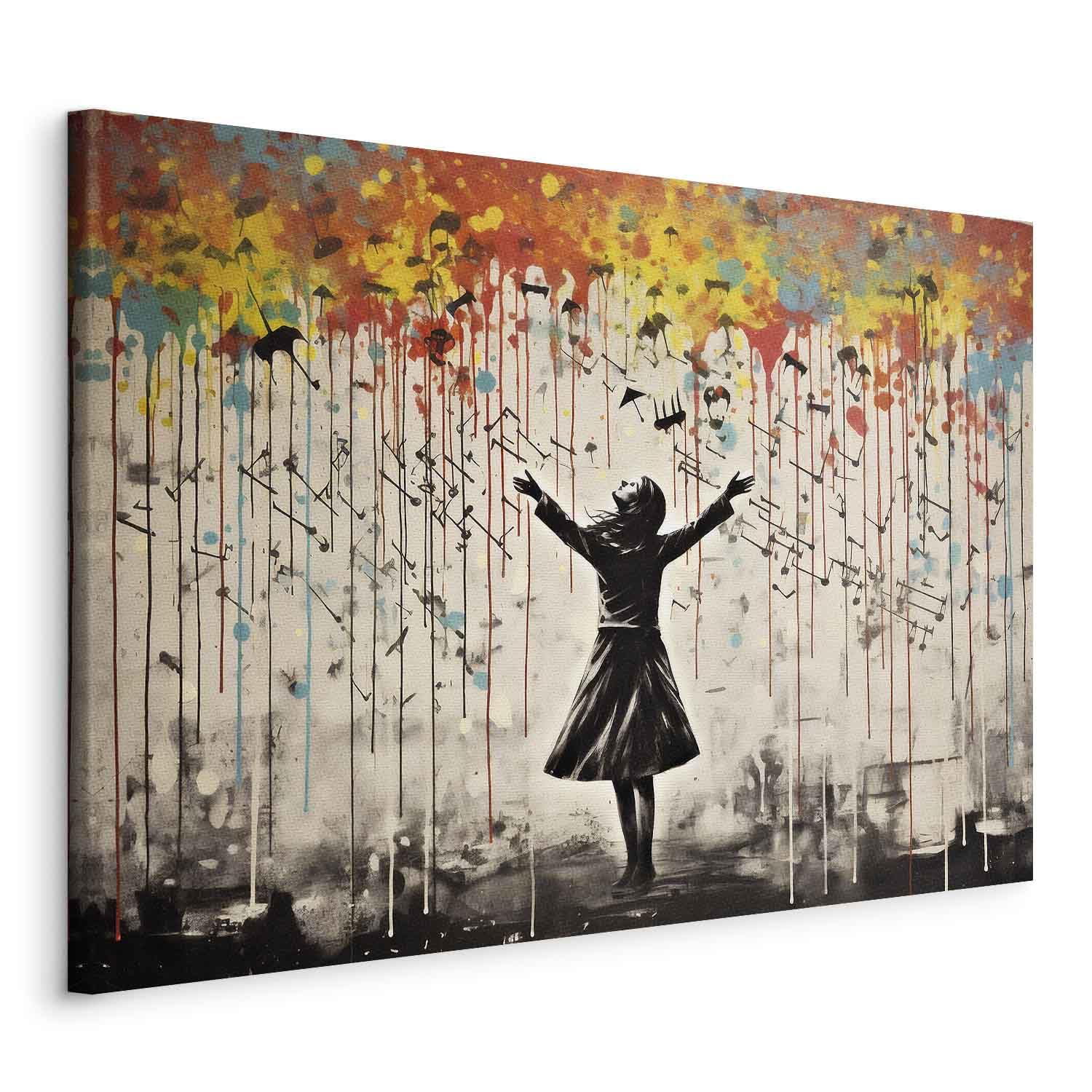murando - Cuadro en Lienzo Banksy 120x80 cm Impresión de 1 Pieza | Tejido no Tejido Artística Imagen Gráfica Decoracion de Pared Estructura - Chicas abstractas en una canción lluviosa