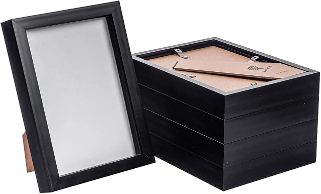 Nicola Spring Acrylic Box Picture Glass Photo Frame, Standing & Hanging - Black - 6 x 8 (A5) - Pack of 5