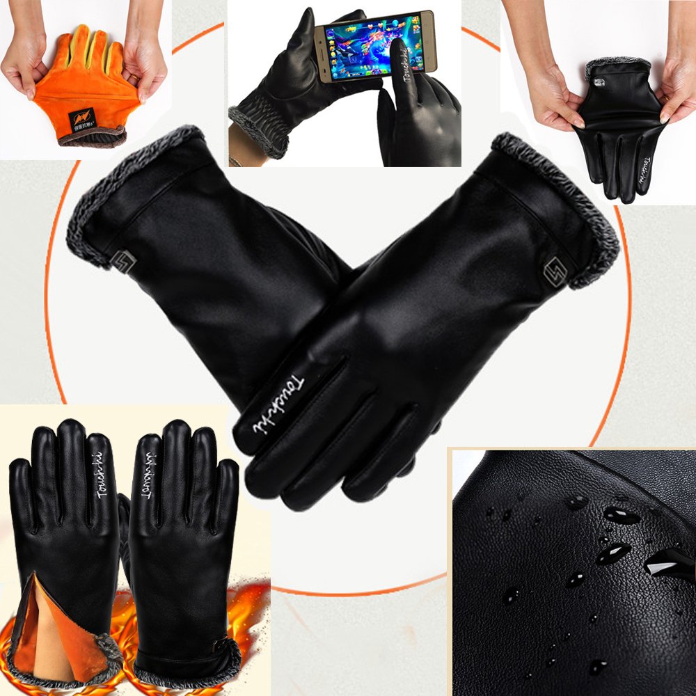 Guantes de invierno de piel sintética para mujer y hombre, con forro cálido, guantes de conducción para motocicleta