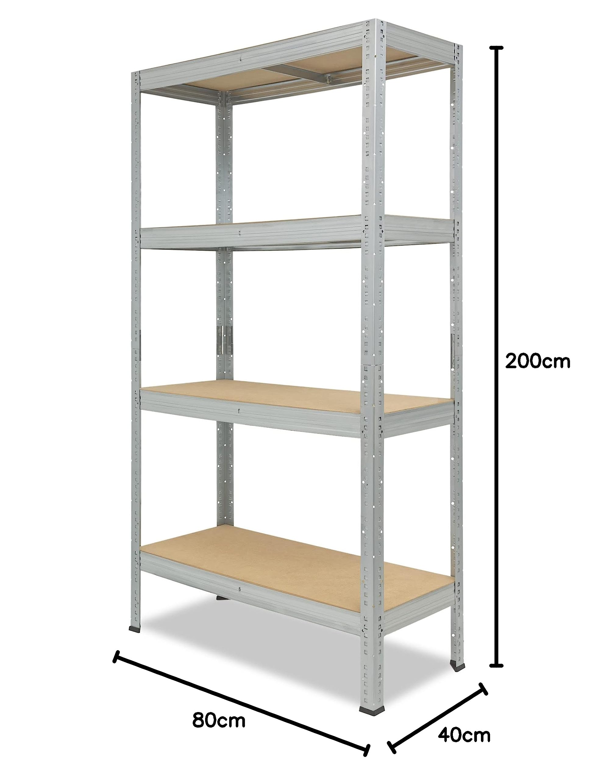 shelfplaza Pro 200x80x40cm Schwerlastregal verzinkt mit 4 Böden x 200kg | Kellerregal · Lagerregal · Metallregal · Regale für Kellerraum · Steckregal · Abstellraum Regal