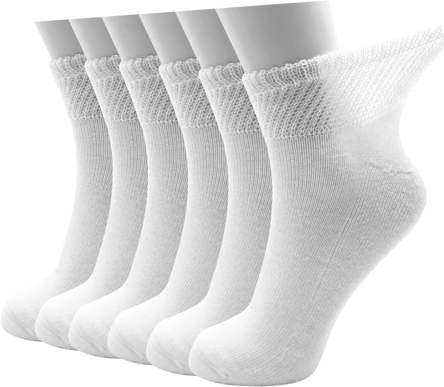 LIN Diabetic&Circulator Ankle Socks,6 Pairs,Non-Binding Breathable Lymphedema Neuropathy Socks,Stretchy Extra-Wide Top,Seamless Toe,10-13,White, White/Ankle, 10-13