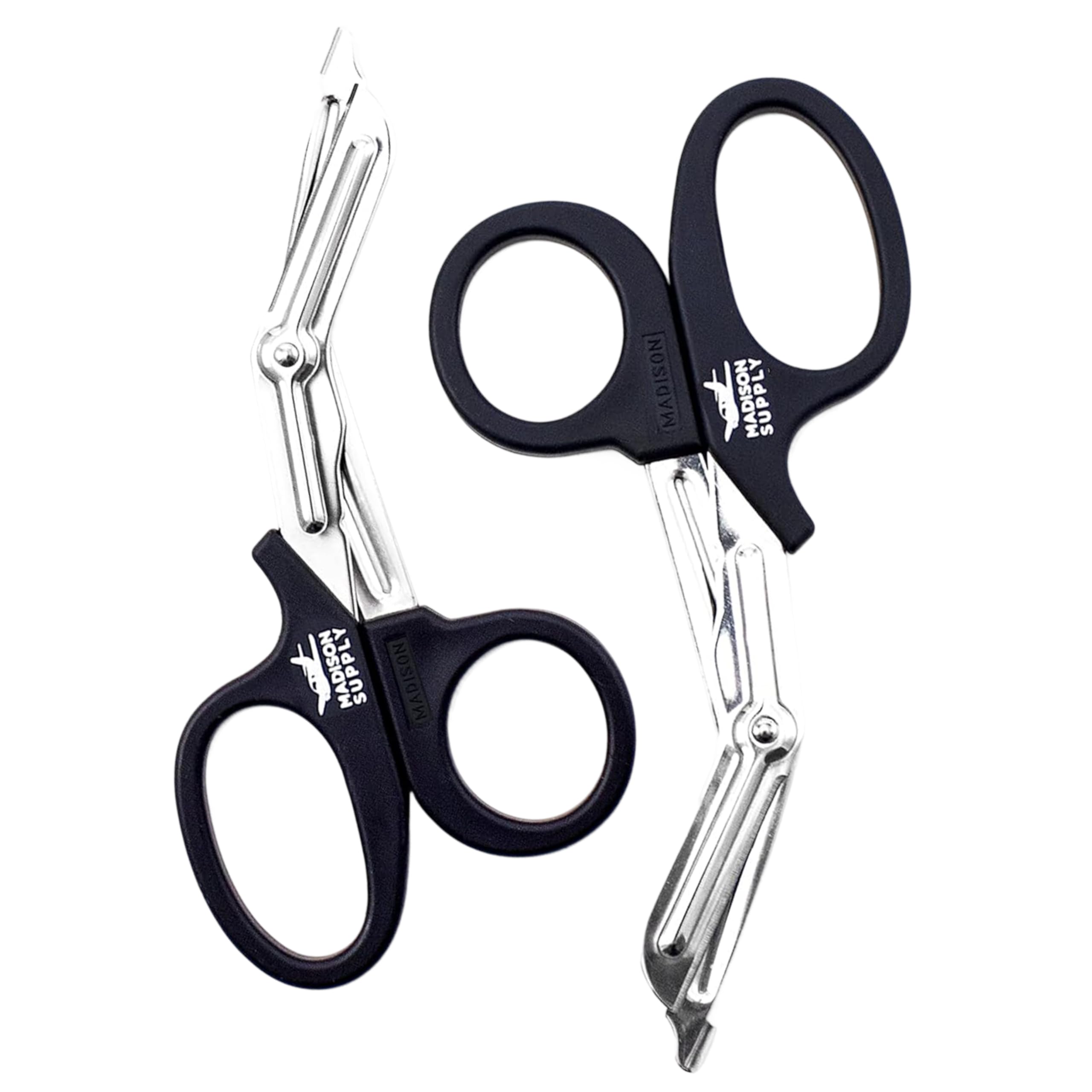 Madison Supply Medical Scissors, EMT and Trauma Shears - 7.5 Inch Premium Quality Stainless Steel Bandage Scissors - Fluoride-Coated with Non-Stick Blades - 2 Pack (Black/Stainless)