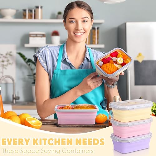 Vista 34 de Mifoci 6 Pcs Silicone Containers for Food Collapsible Food Storage Containers with Airtight Lids Stacking Leftover Foods Storage Lunch Box for