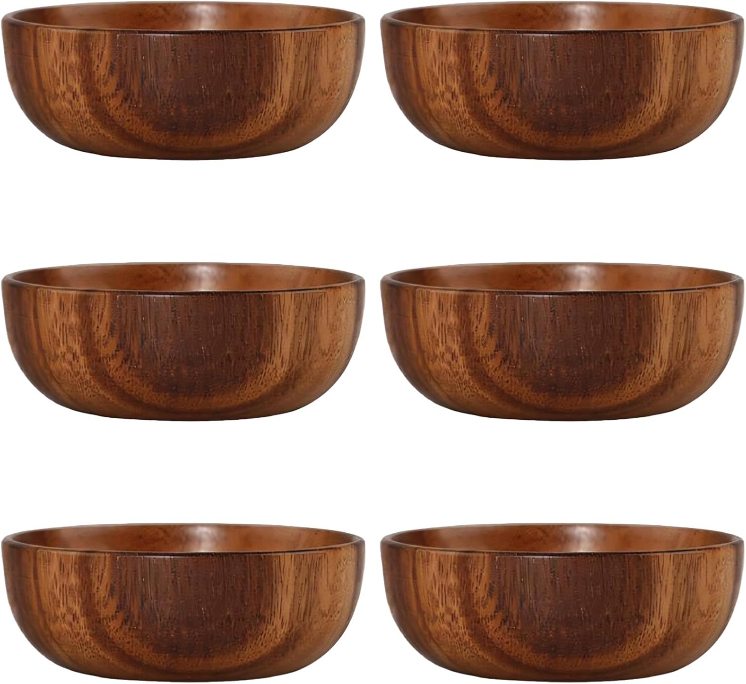 6 Pcs Small Japanese Acacia Wooden Bowls Set, Rustic Style, 1 Litre Capacity, Perfect for Home Use