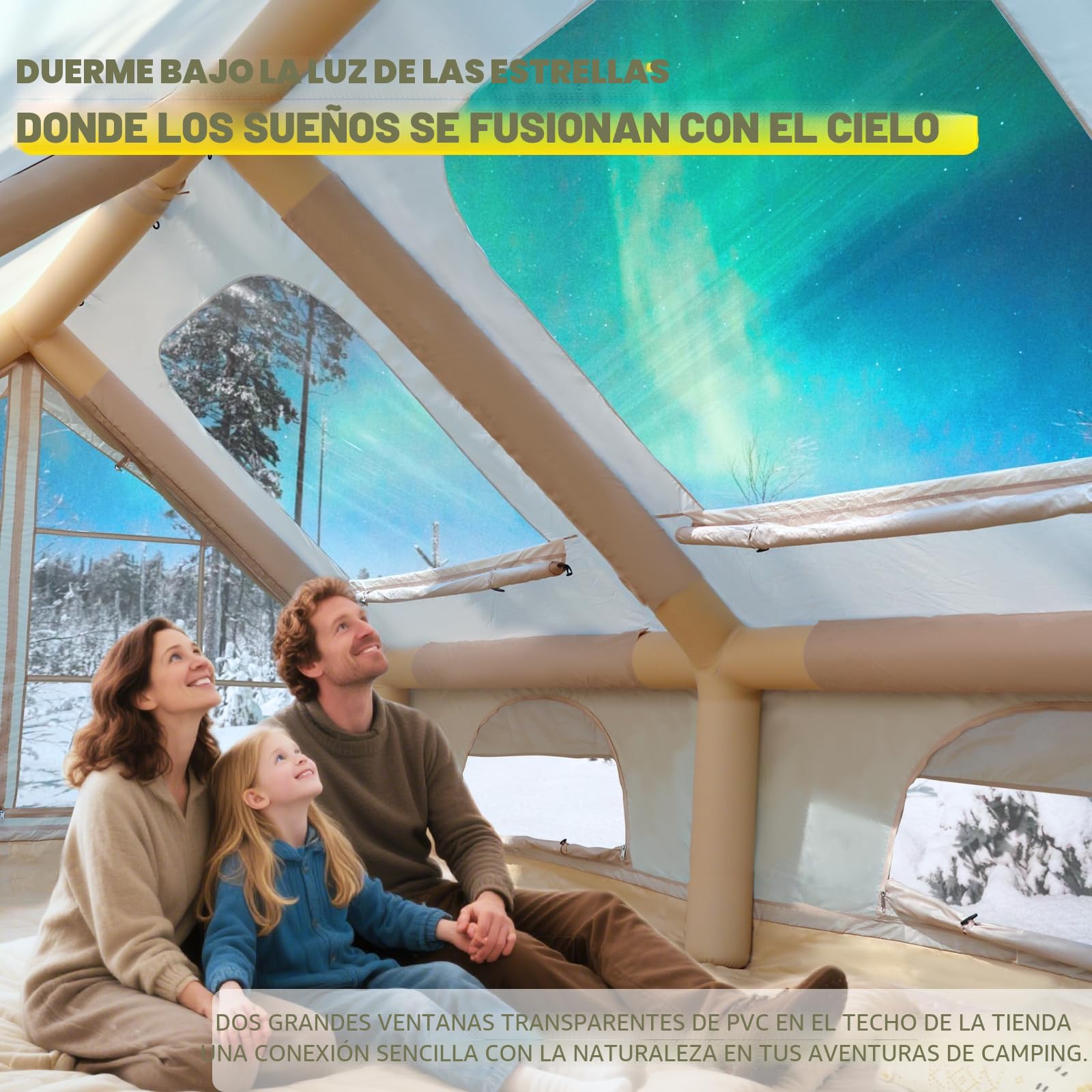 Tienda de campaña inflable con apertura de chimenea y claraboya, para exteriores, 2-10 personas, con bomba de aire, de tela Oxford impermeable, para las 4 estaciones, montaje rápido