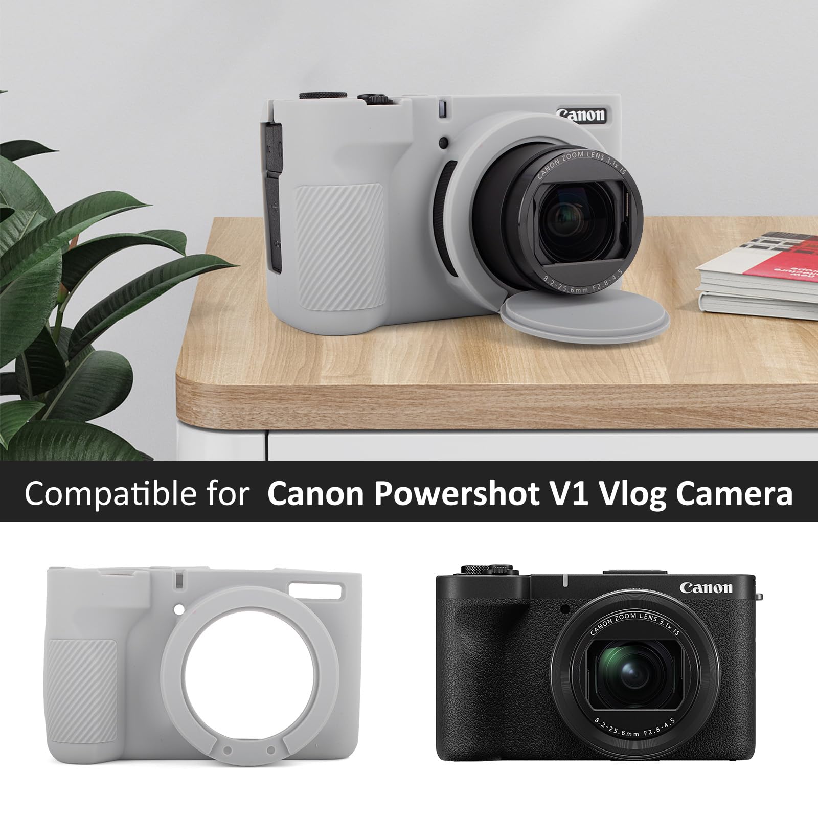 MUZIRI KINOKOO Tasche für Canon Powershot V1 Kamera – Weiche Silikon-Schutzhülle mit Abnehmbarer Objektivabdeckung für Canon V1 Vlog Kamera – Kratzfest und schmale Passform - Grau