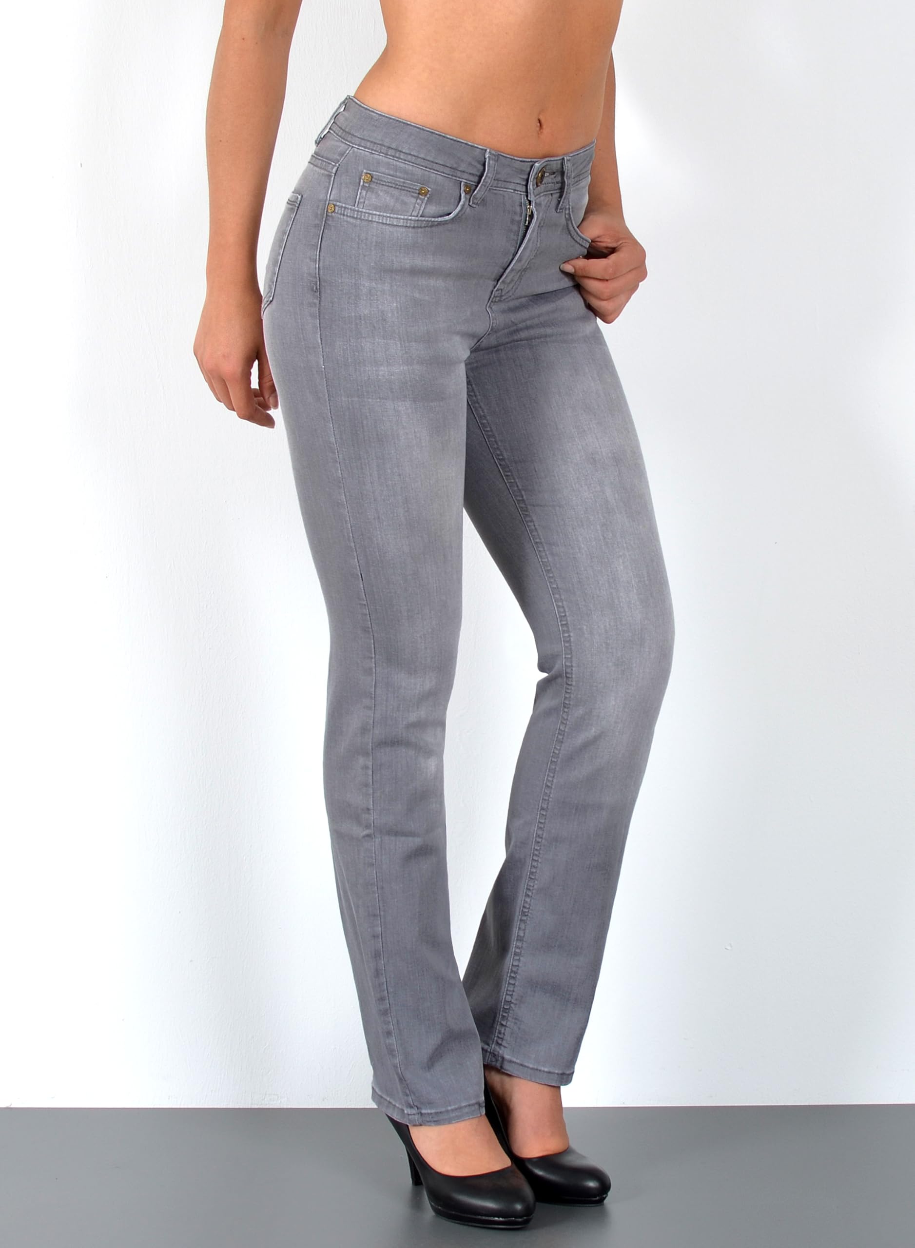 ESRA Straight Fit Jeans Damen High Wasit Damen Jeans Stretch Übergröße G800