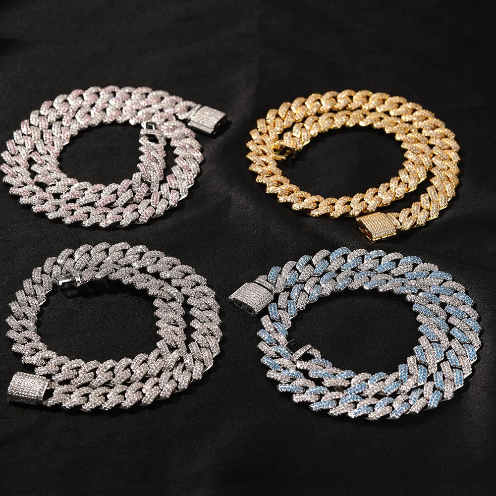 Iced Out Miami Catena a maglie cubane Placcata in oro bianco 18k Collana a maglie cubane da 13 mm Collana girocollo Collana con bracciale a catena con diamanti multicolori per uomo Donna