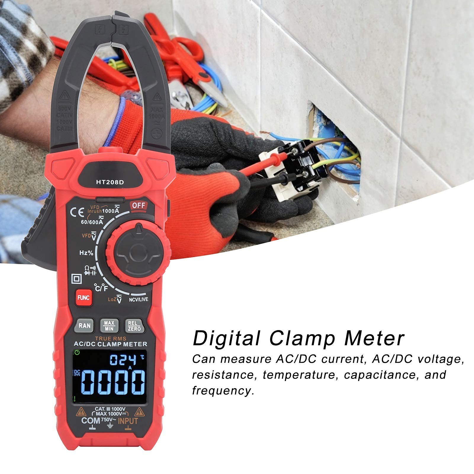 Pinza Amperimétrica Digital Multímetro 6000 Cuentas NCV AC/DC para Electricista y Mantenimiento