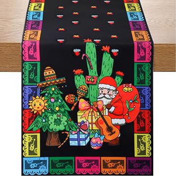 Mexican Christmas Winter Holiday Party 13" x 72" Table Runner Feliz Navidad Decoration Home Kitchen Dining Room Decor