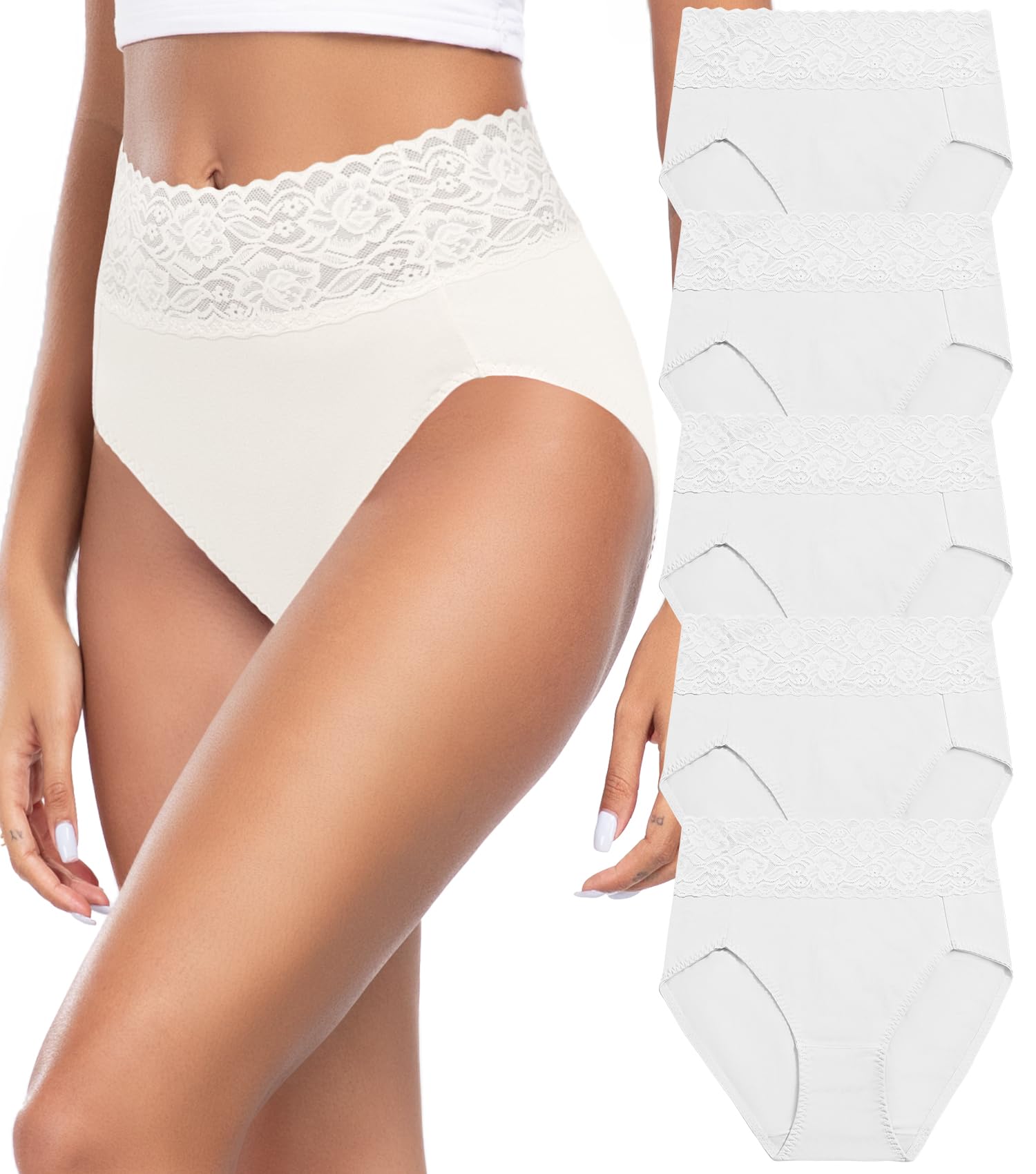 Wealurre Unterhosen Damen, Unterwäsche Frauen Baumwolle Hohe Taille Slip Damen Unterwäsche Spitze 5er Pack