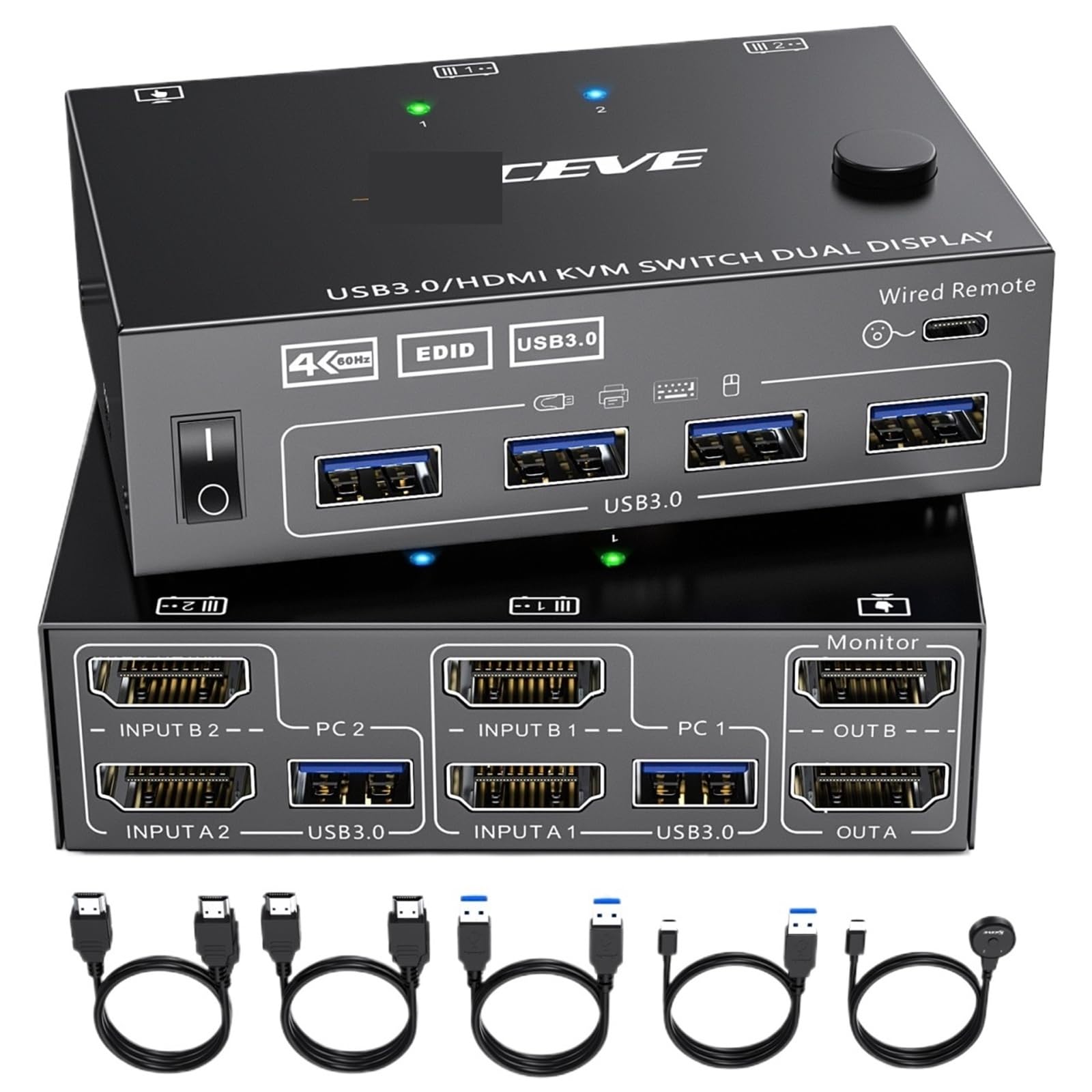 USB3.0 KVM Switch HDMI Dual Monitor,USB HDMI Extended Display Switcher for 2 Computers 2 Monitors and 4 USB 3.0 Ports-picture-44