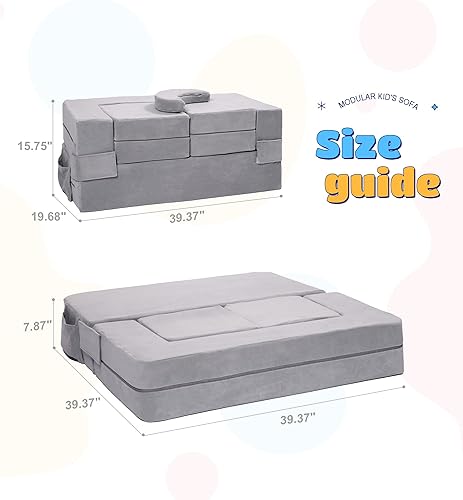 Miniatura 9 de Sofá modular para niños, sillón de espuma para niños, sofá convertible de felpa para niños, sofá cama plegable (azul marino)