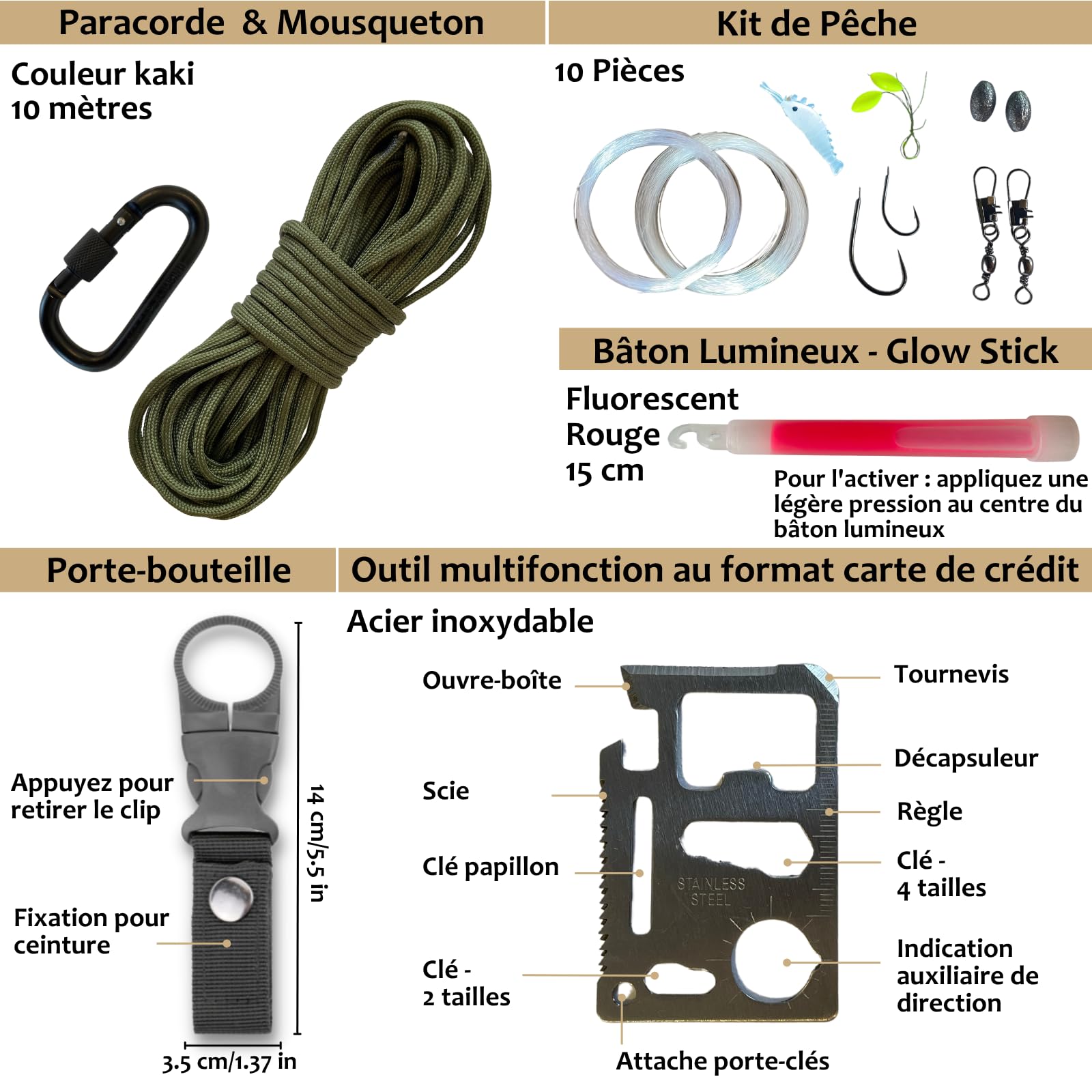 Kit de Survie Complet BIRKOSCH – 16 Outils + 82 Pièces Premiers Secours