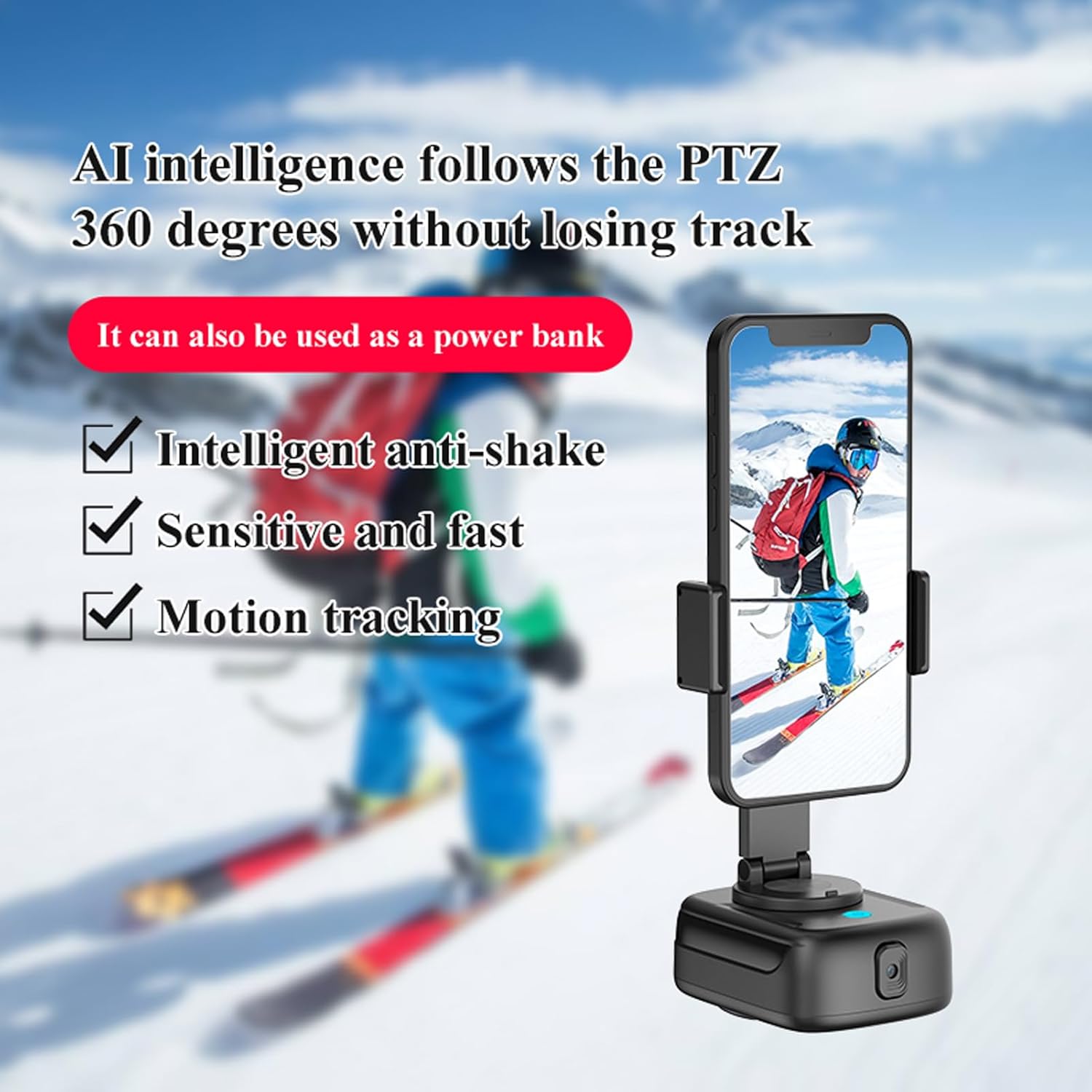 Auto Face Tracking Phone Holder, with 1/4 Inch Screw Interface, 360 Degree Rotation Face Body Phone Tracking Tripod Smart Camera Mount for Live Vlog Streaming Video