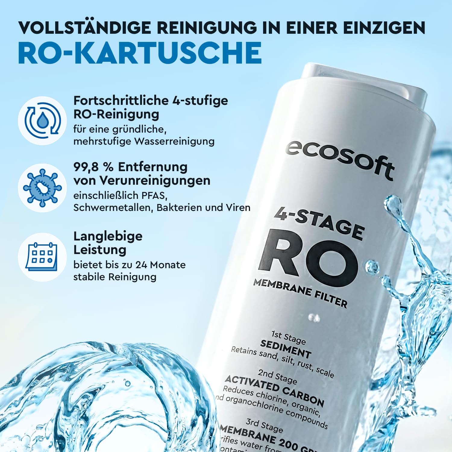 Ecosoft Spark Umkehrosmose Wasserspender 4-Stufige Filtrierung UV-Reinigung Touchscreen WLAN-App-Steuerung Sprudel Kalt Heißwasser