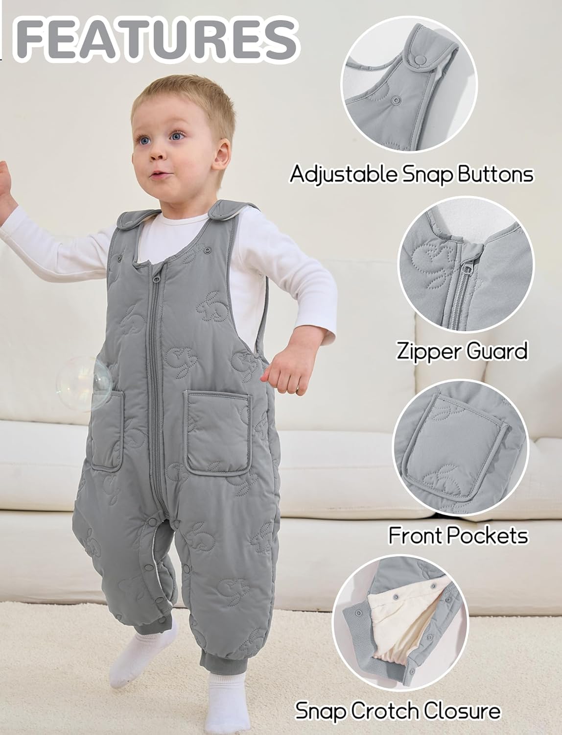 Happy Cherry Toddler Fleece Line Snow Bib Pants Baby Boys Girls Insulated Zip Up Bibs Snowsuit Winter Warm Ski Overalls