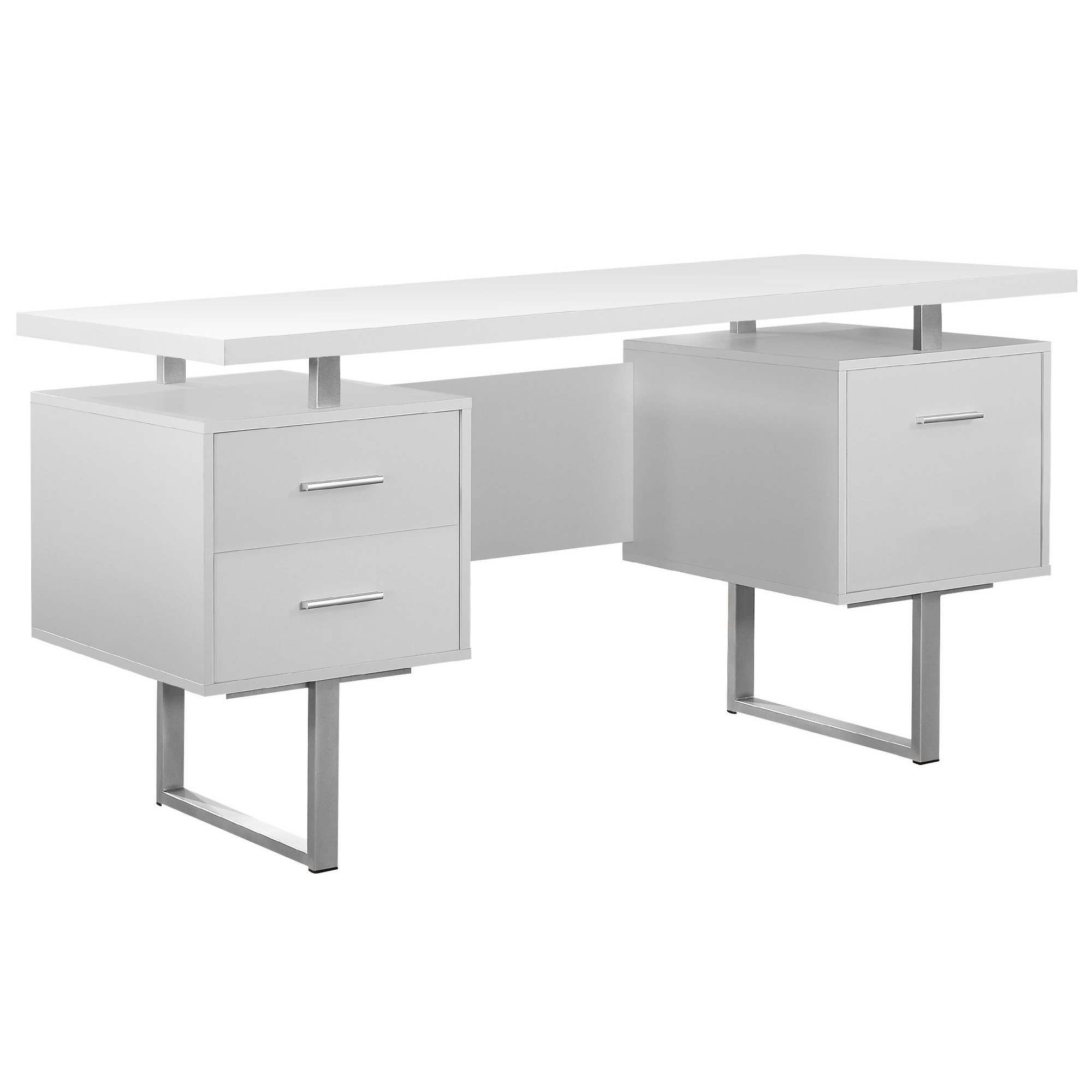 Monarch Specialties White Hollow Core Silver Metal Office Desk 60 Inch