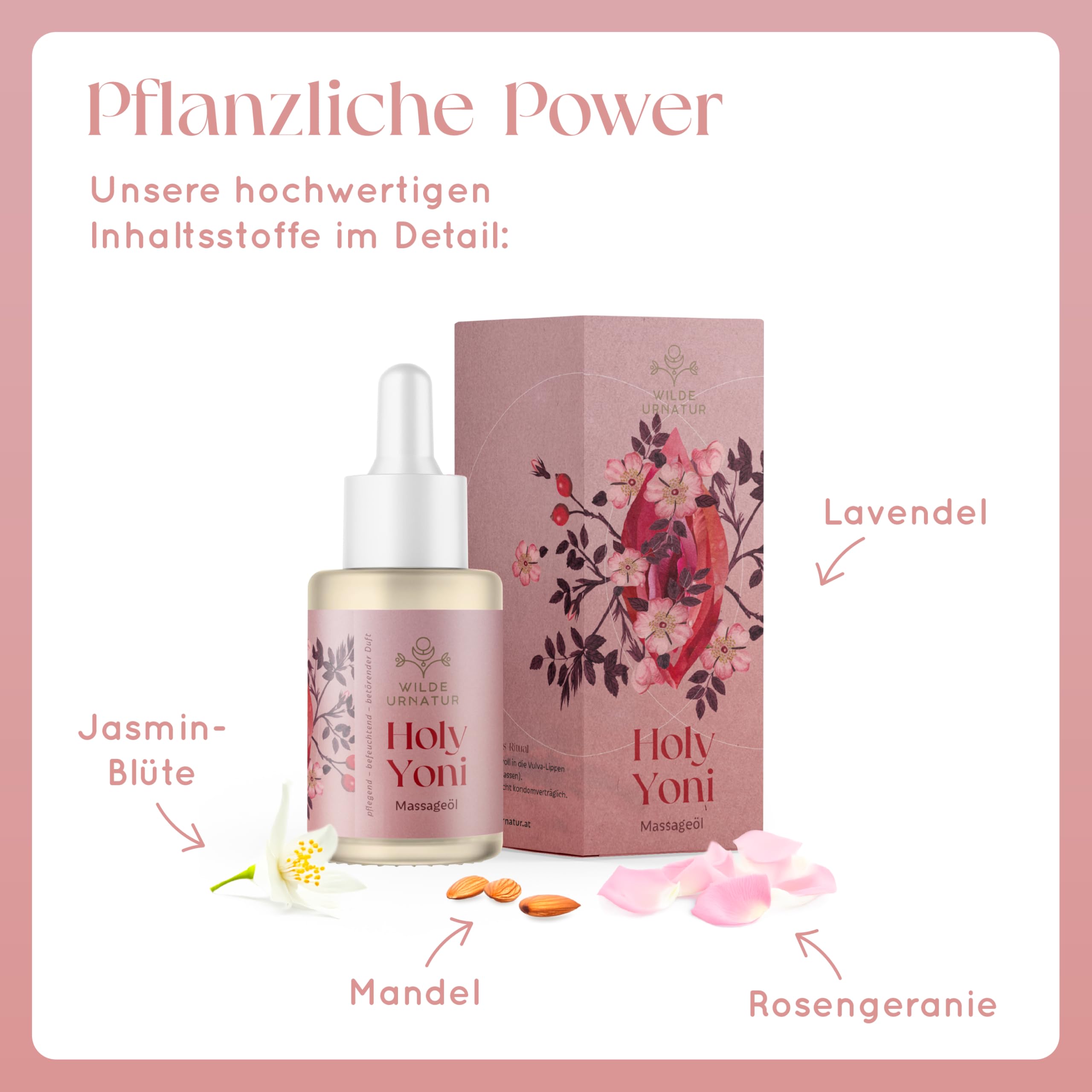 Naturalità selvatiche – Olio da massaggio intimo Premium Holy Yoni – Cura intima naturale con profumo di rosa, nutriente e idratante, 30 ml