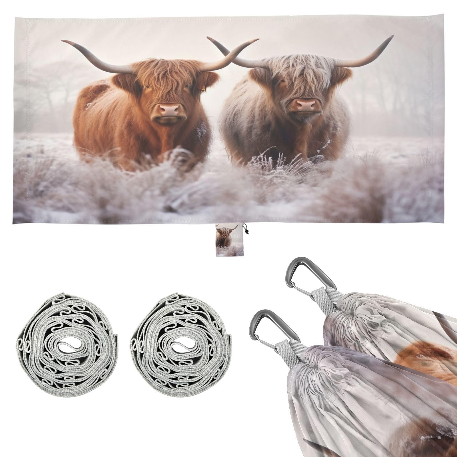 SDMKA Highland Cattle Camping Hammock, 330 lbs with 2 Tree Straps, Carry Bag, Single Portable Hammock for Outdoor/Indoor, Hiking, Beach, Backpacking, Travel