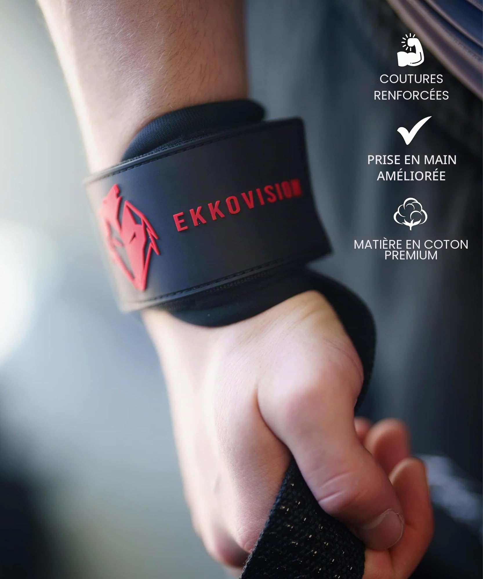 Ekkovision Sangles d'haltérophilie avec anneau en D resserré, ajustement sûr, prise en main améliorée, nylon noir, entraînement de gym