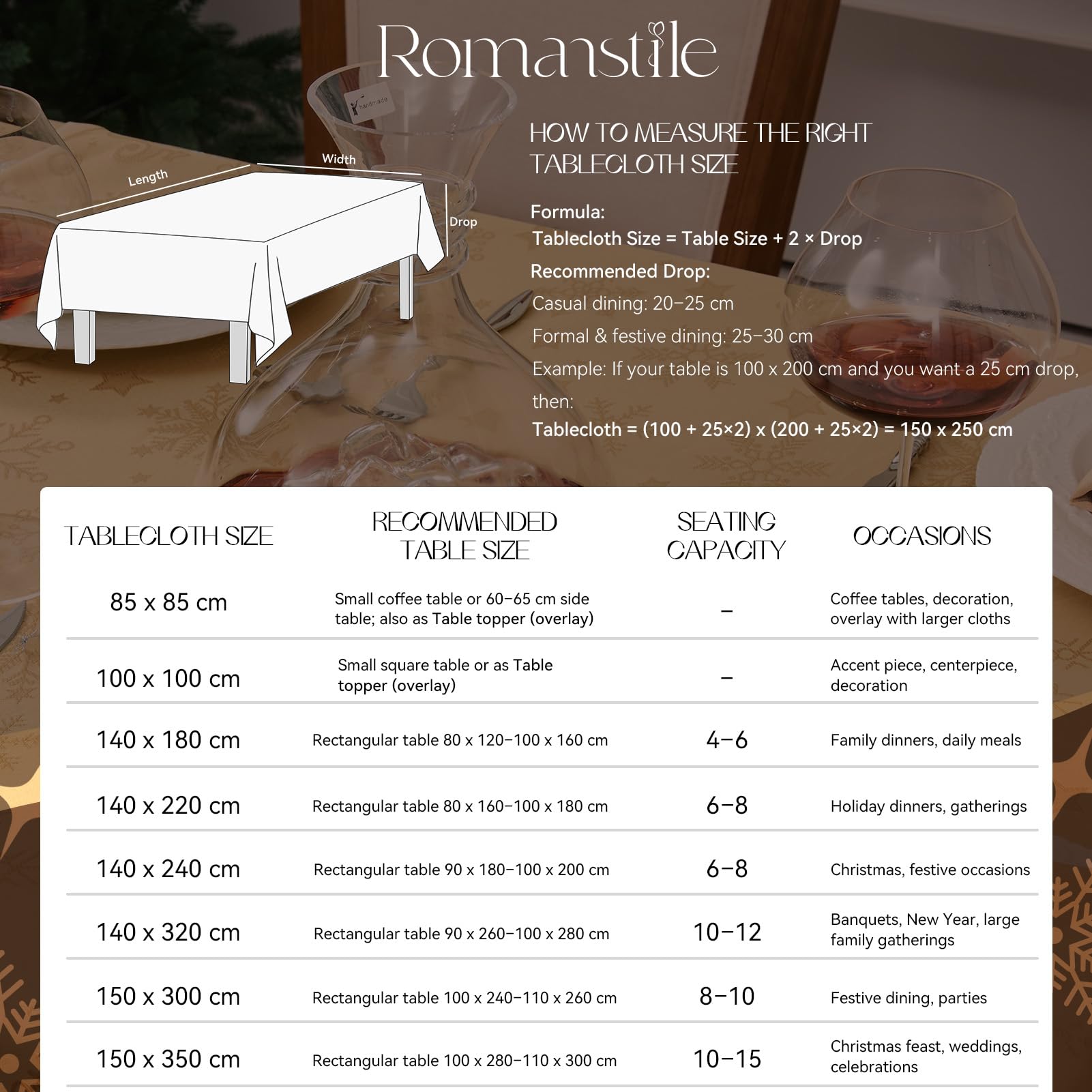 Romanstile Mantel grande de Navidad, 150 x 350 cm, dorado, lavable e impermeable, jacquard, estrellas y copo de nieve, rectangular, XXL, mantel para invierno, decoración navideña, fiesta, Navidad